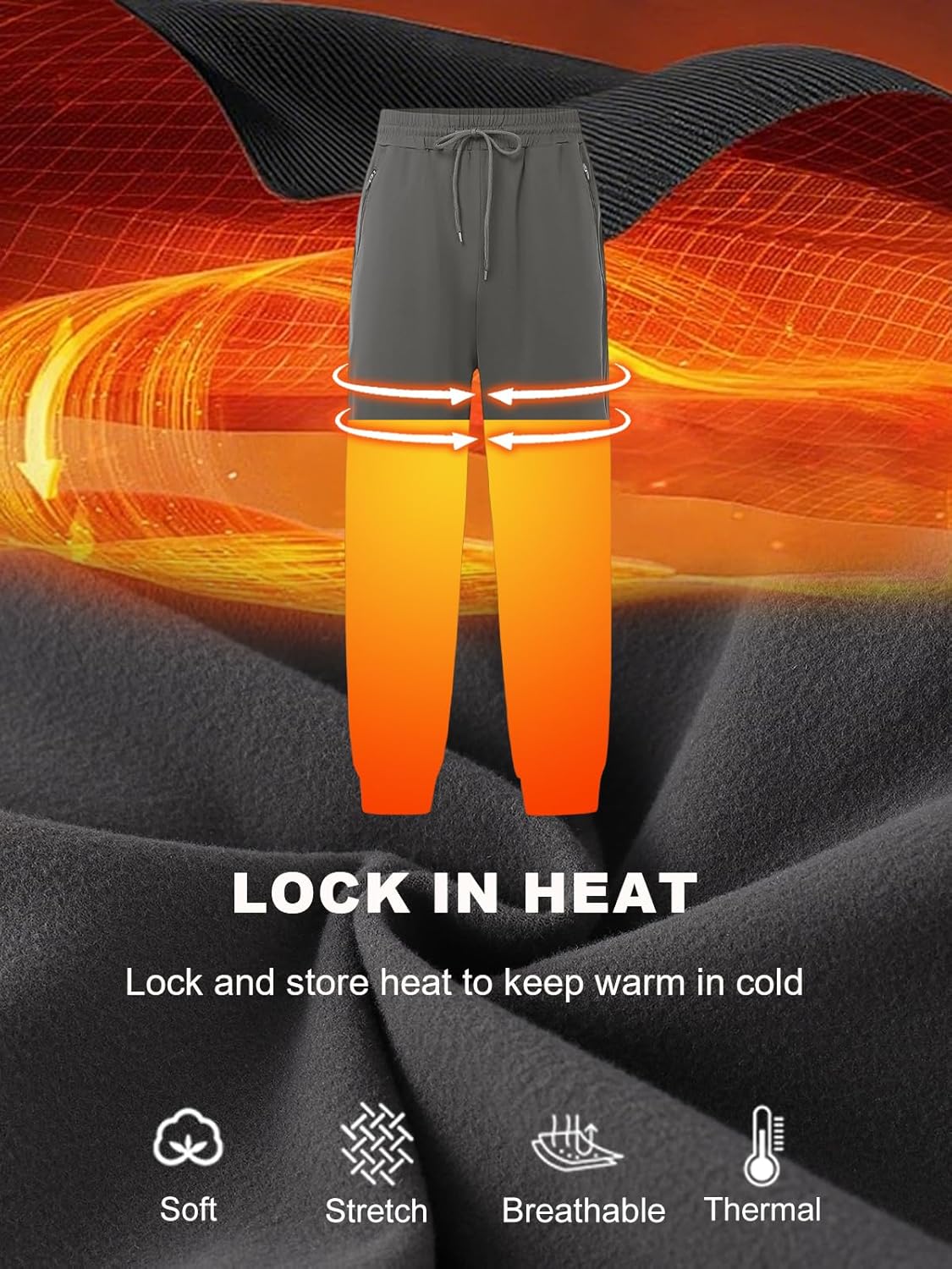 Auxo Men's Fleece Lined Joggers with Zipper Pockets Water Resistant Winter Stretch Tapered Pants Athletic Workout Sweatpants - Image 4