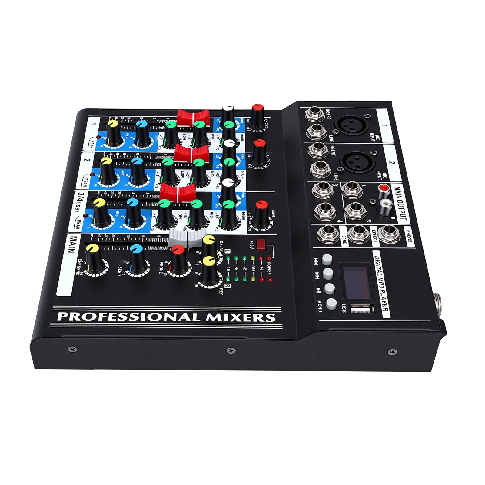 Keenso Mixer Audio, Scheda Audio Portatile in Acciaio Legato con Chip Bluetooth e DSP, Interfaccia USB a 5 con Alimentazione Phantom 48 V, per Registrazione in Studio Configurazione DJ Mobile