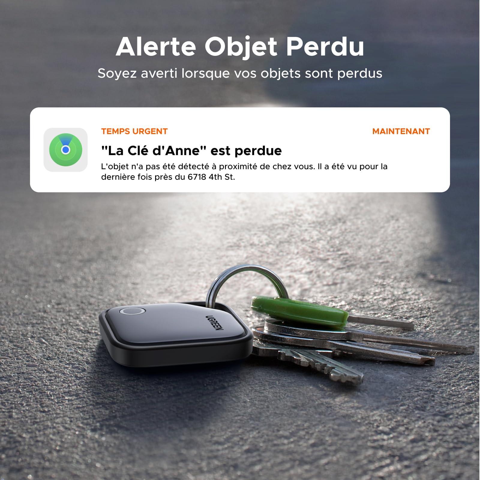 UGREEN FineTrack Finder Tag Traceur Fonctionne avec Find My (iOS Uniquement) 2 Ans Batterie Localisateur d'Objets Bluetooth pour Clés Valises Portefeuilles Wallet Bagages Sacs Lot de 4