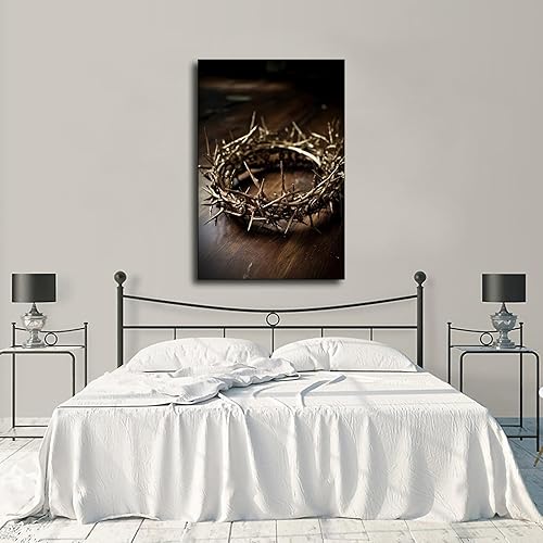 Miniatura 2 de Póster de corona de espinas de Jesús, arte de pared, decoración de sala de estar, dormitorio, pintura al óleo moderna (marco, 8 x 12 pulgadas)