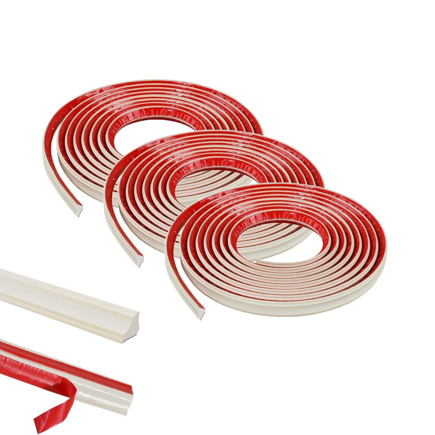 5M*3 Rolls Foam Molding Trim Self-Adhesive,Caulk Strip,Edging Trim for Floor,Tile,Laminate Beading, Skirting Board,Gap Cover 1cm for Wall Corner Ceilings Countertop Edge(Off-white,21 * 11mm)