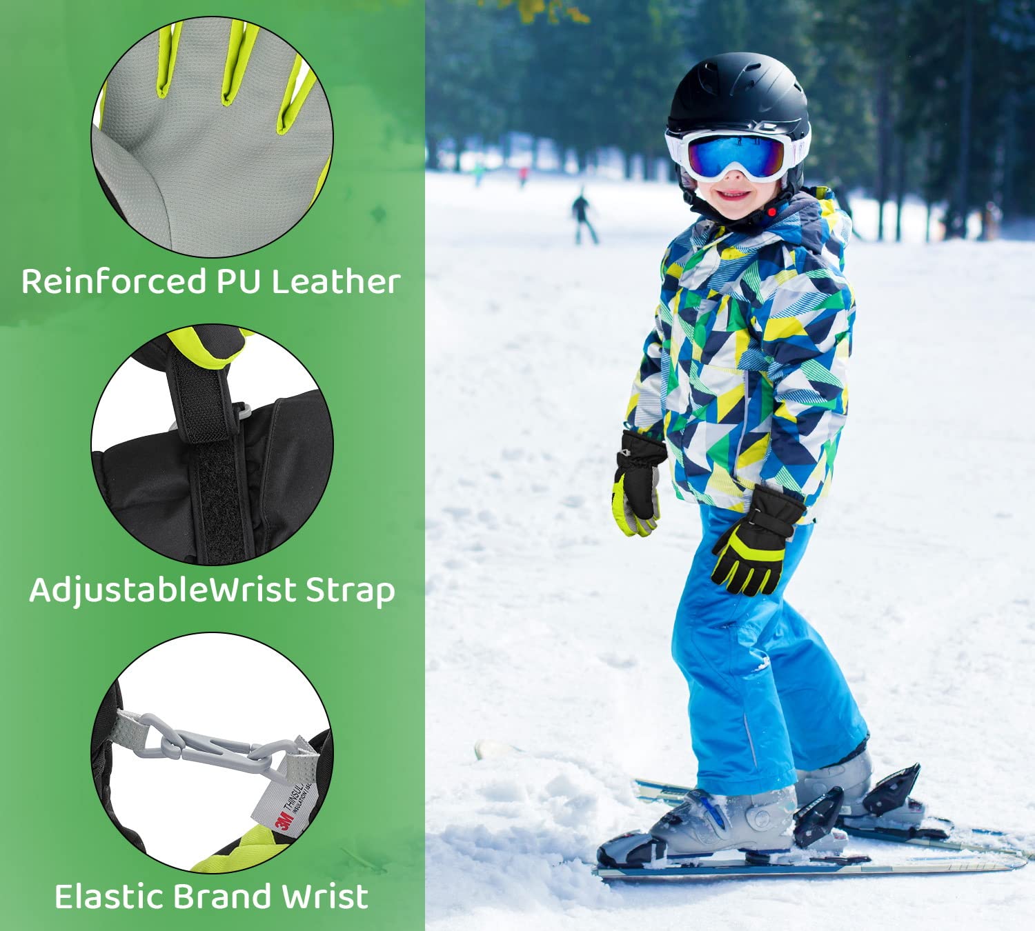 Homord Guantes Nieve Niño Mitones Unisex Guantes Esqui Niño Guantes de Invierno Guantes Ski Mujer Tobogán Snowboard Skate Ciclismo Running 3-13 años
