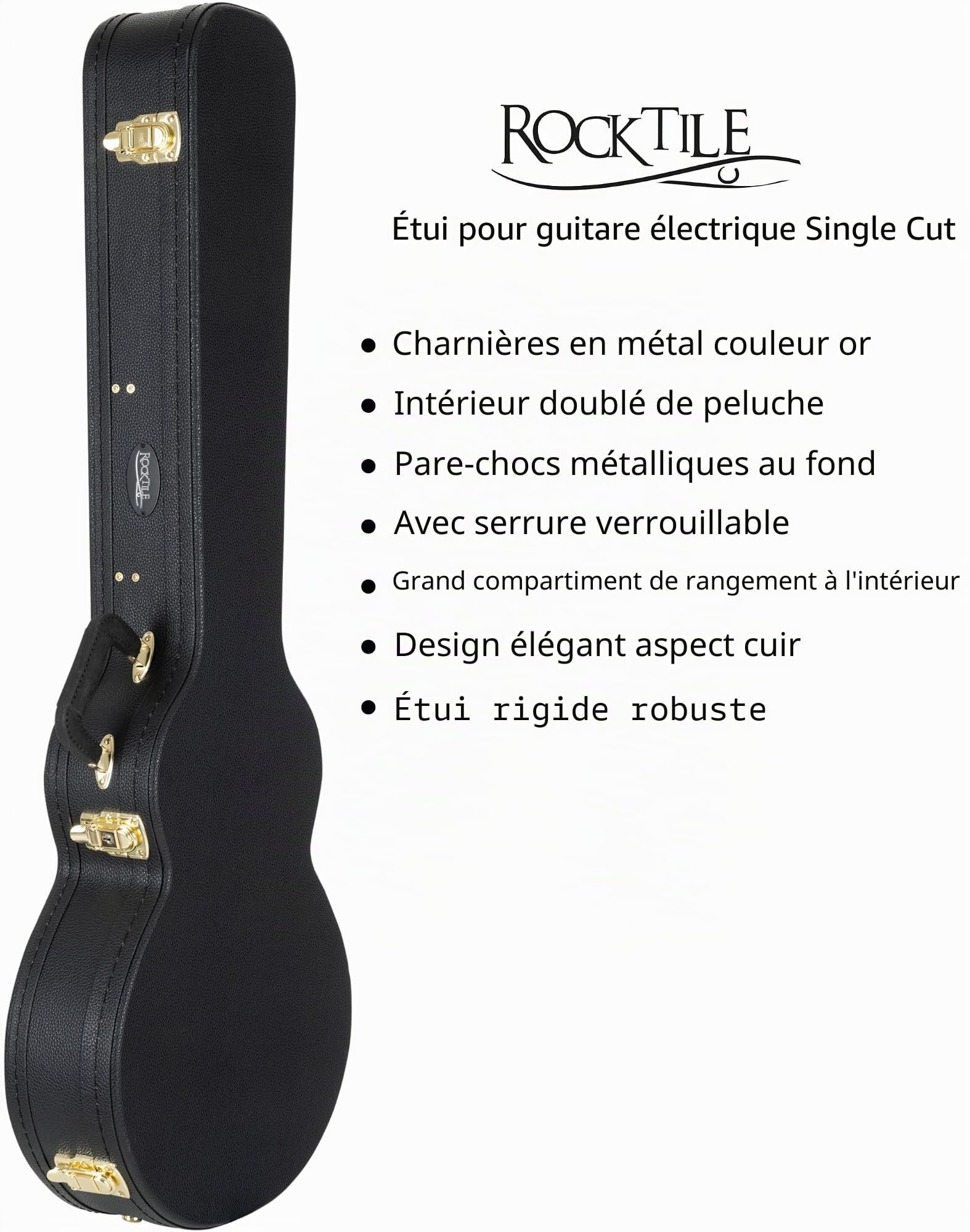 Rocktile Étui Guitare Électrique Style Single Cut - Étui Rigide Robuste Au Look Classique