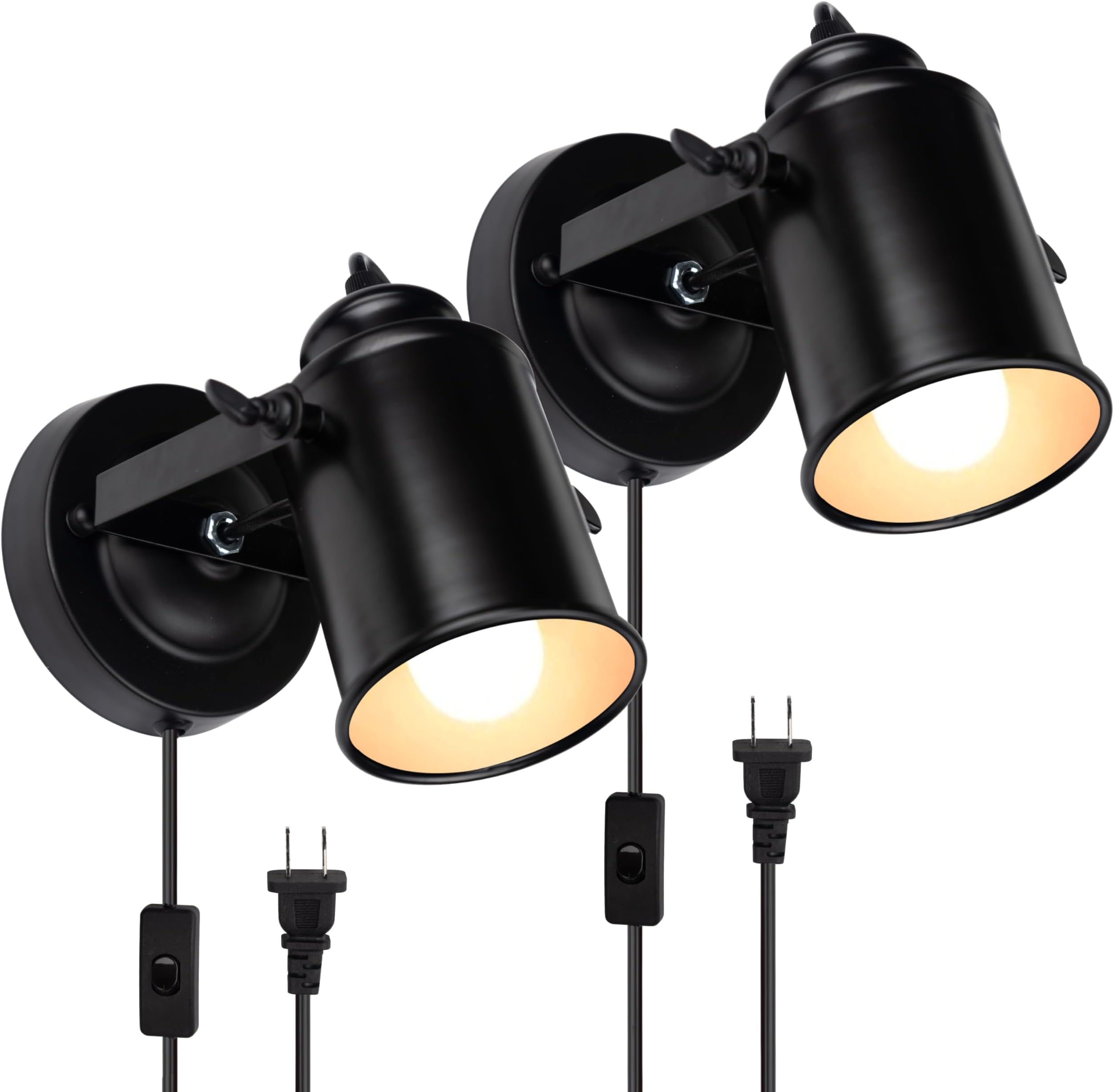 TISLYCO Wall Sconces with Plug in Cord Set of Two, Adjustable Retro Black Wall Lamp with On/Off Switch, Wall Mounted Lights for Bedroom Living Room, Industrial Sconce Wall Lamp Indoor Spotlight