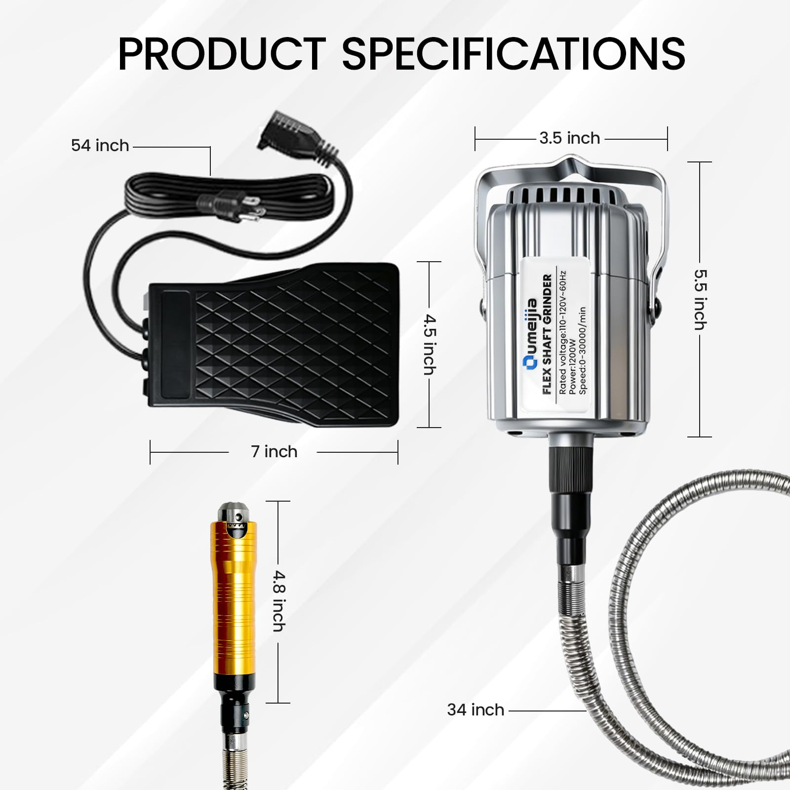 Herramienta giratoria de eje flexible de 1200 W, amoladora colgante de velocidad variable de 30000 RPM con 46 accesorios y pedal de pie, máquina eléctrica de tallado de eje flexible para madera, metal