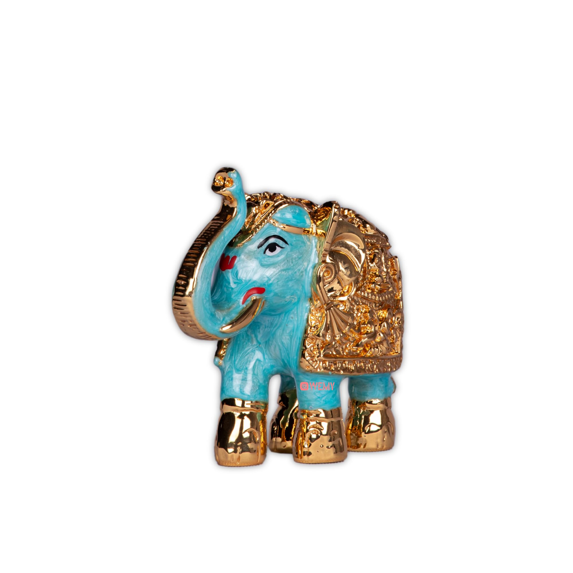 House Of WemyPearl Enamel 24k Gold Plated Elephant Idol Showpiece for Vastu, Good Luck, Gifting for House Warming and Home Decor - 3 Inches - 1 Piece (Blue)