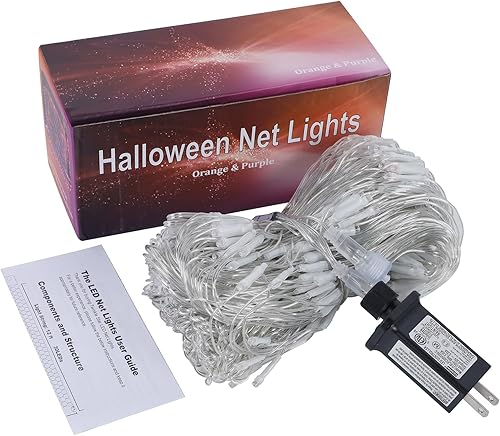 Miniatura 6 de WATERGLIDE Luces de red de Halloween para exteriores, 12 x 5 pies, 360 luces LED con 8 modos de iluminación, adaptador seguro de luz conectable para