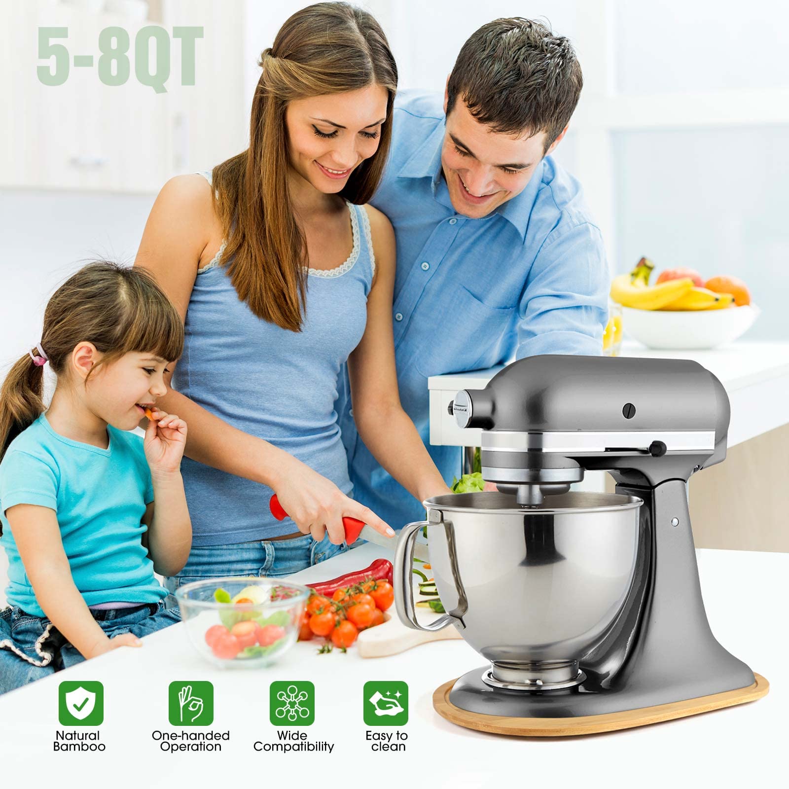 Planche Coulissante En Bambou Pour Robot Kitchen Aid – Compatible Tilt Head 4,3-4,7L (4.5-5Qt)