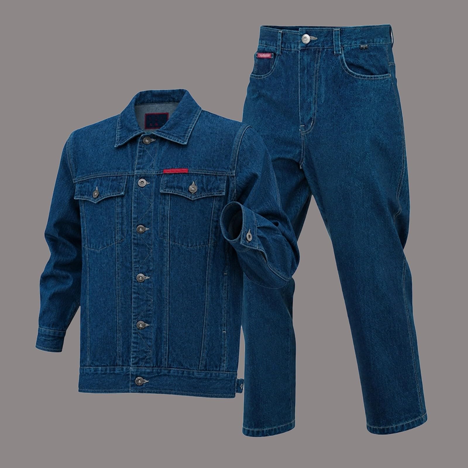 Jeans Arbeitsanzug für Erwachsene Einfarbig Arbeitsmantel mit Knöpfen Strapazierfähig und Schmutzabweisend Arbeitsschutzkleidung Cargo Jeansanzug Vintage Jeansjacke und Jeanshose