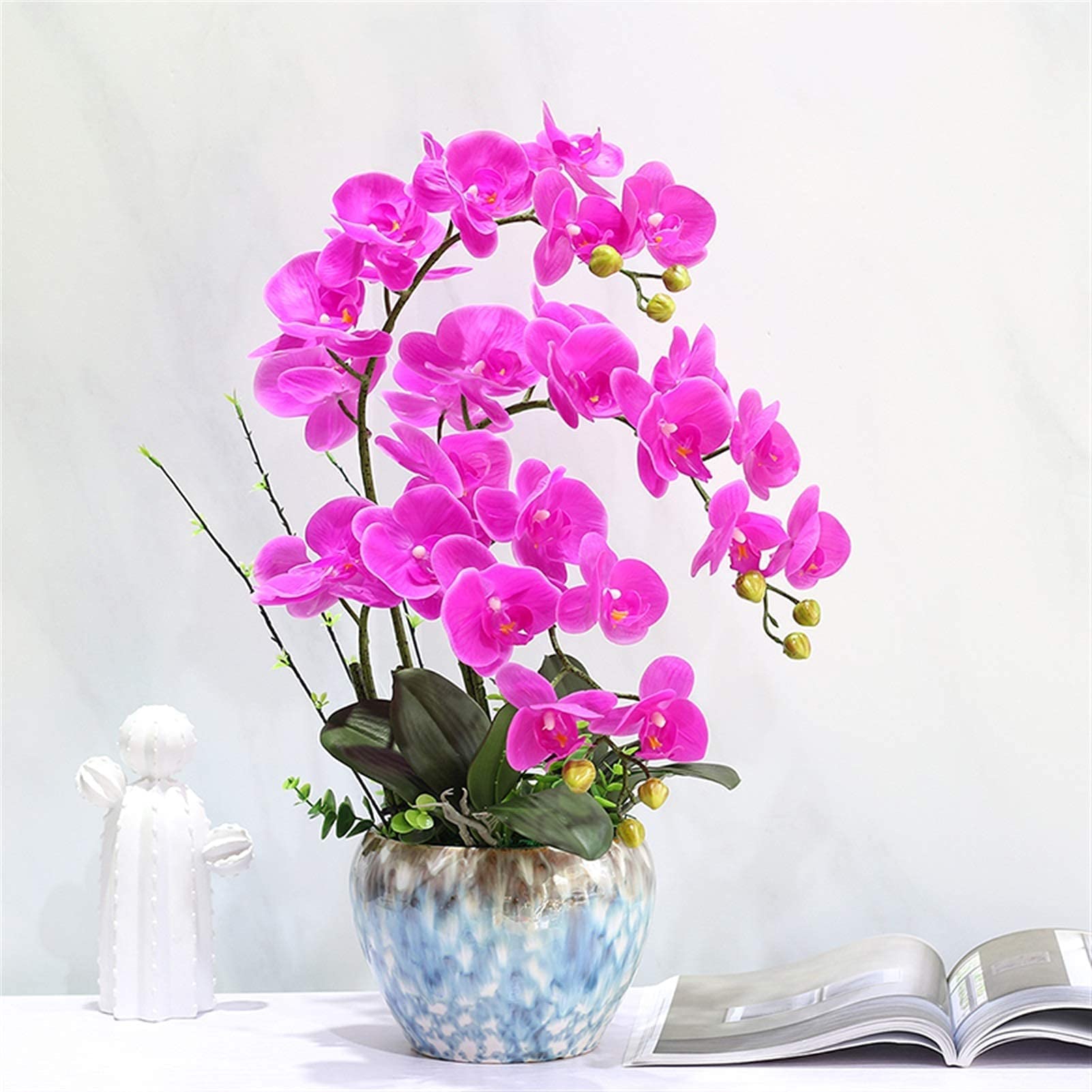 Set di Fiori Artificiali, Fiori Artificiali di Orchidea Bonsai, Composizione di Orchidee finte con Vaso, Fiori Artificiali in Vaso, Orchidea Phalaenopsis Finta