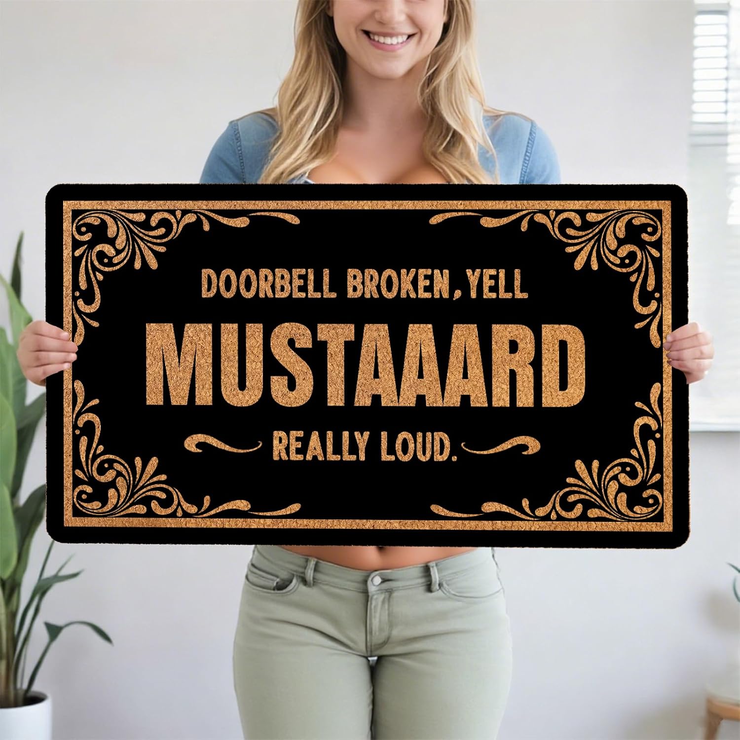 Funny Personalized Prank Doormat Gift Doorbell Broken Yell Really Loud Welcome, Anti-Slip Rubber Backing, 30x17 Inch, Humorous Home Decor