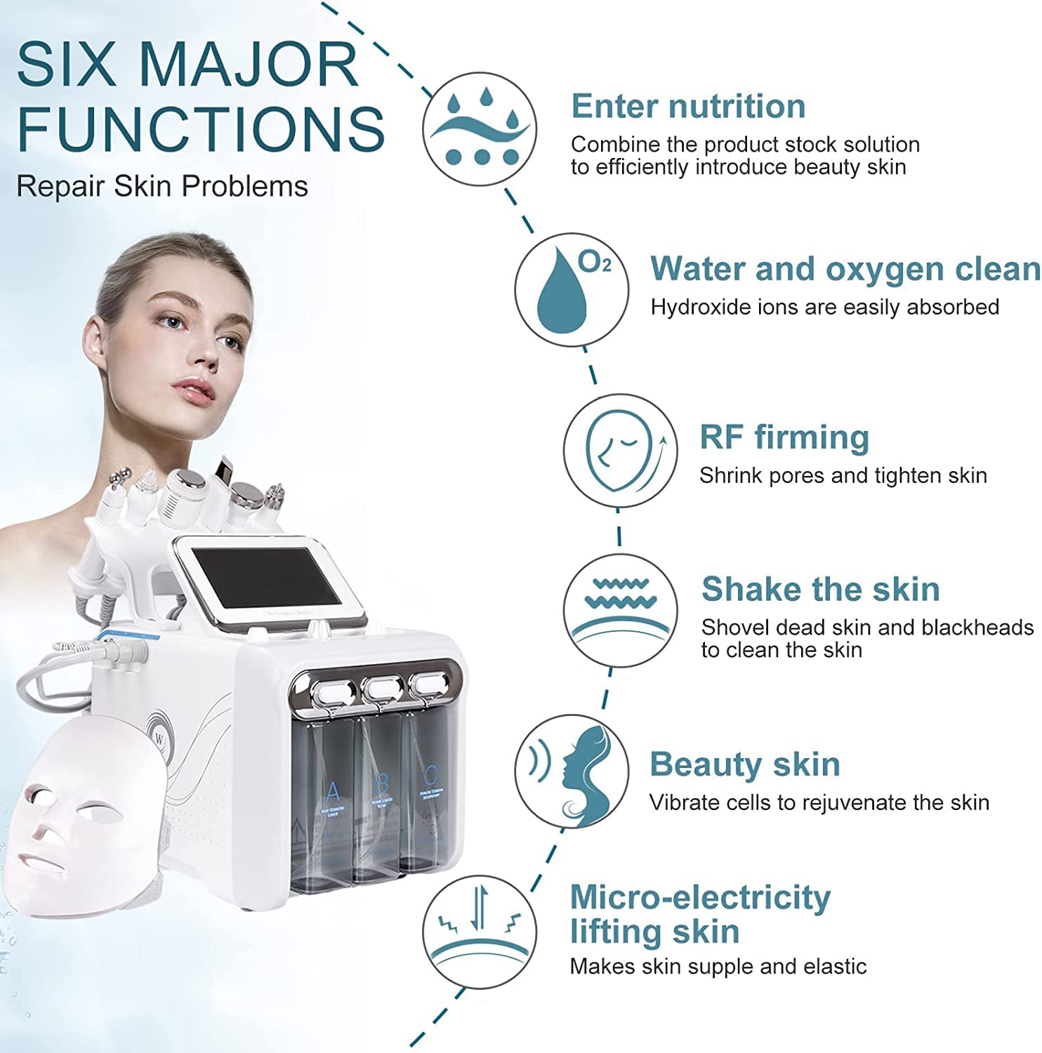7 in 1 Wasserstoff Sauerstoff Schönheitsmaschine Multifunktional Diamant Mikrodermabrasion Verjüngung Gerät mit LED-Gesichtsmaske Gesicht Hydrafacial Bubble Deep Gesichtsreinigung SPA