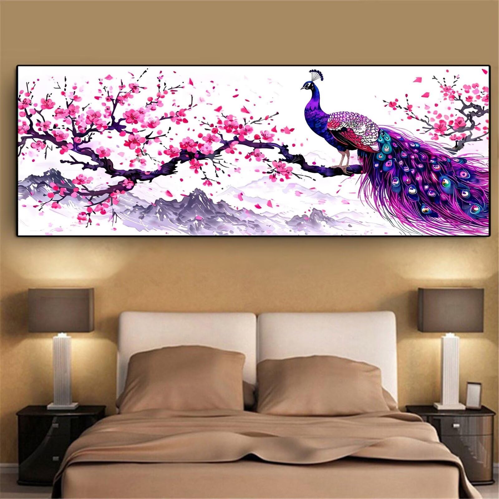 Mefooge Diamond Painting Fleur Peinture Diamant Point de Croix Kit Diamond Painting Paon Kit Complet Cristal Strass Artisanat Peinture Numéro Personnalisé Pour Murale Décor 70x140cm L266