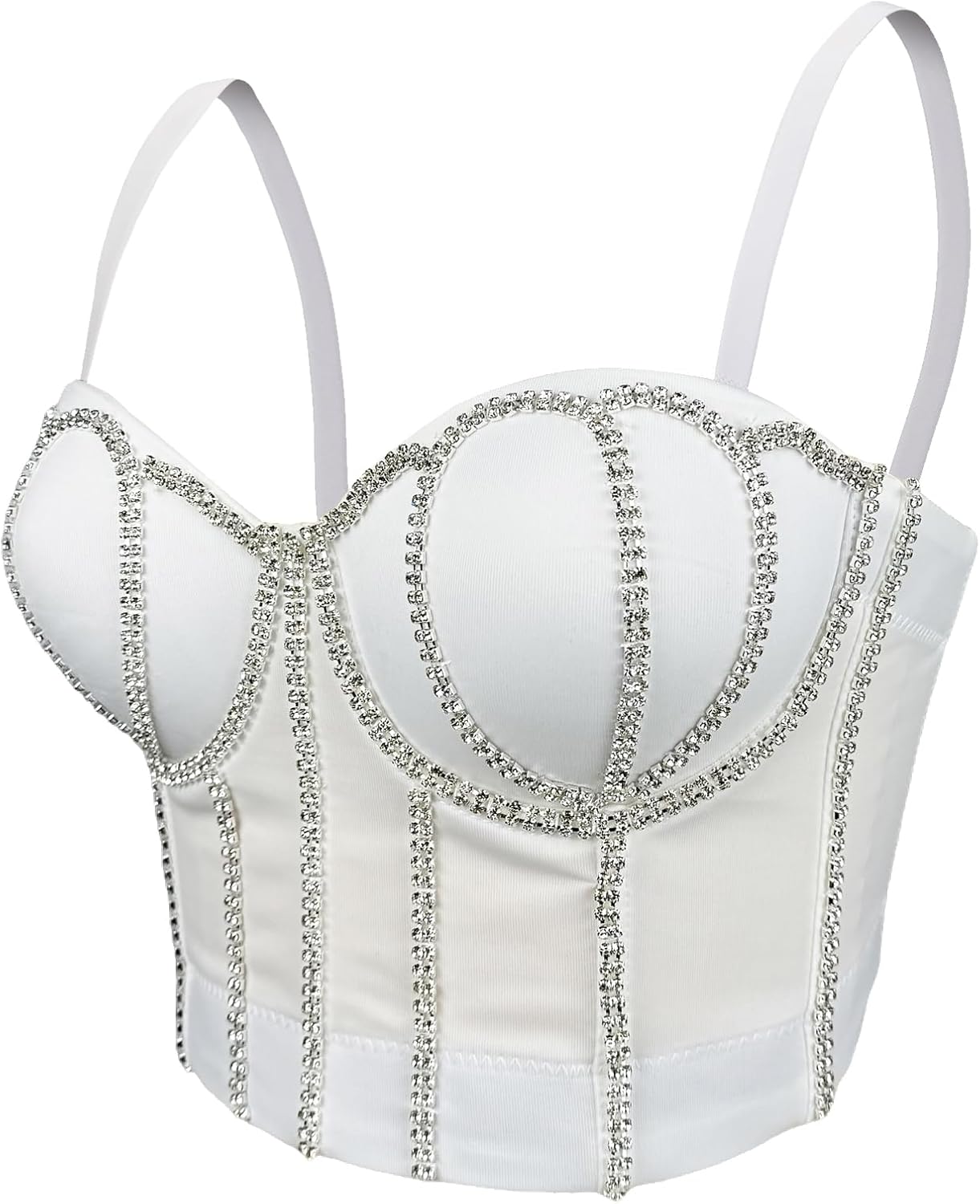 VEENDEO Women's Handmade Rhinestone Diamond Push up Bustier Crop Top Punk Corset Bra Vest With Detachable Strap