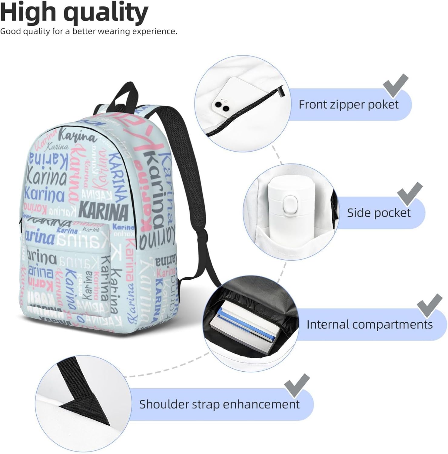 Custom Casual School Bags Backpacks Customized Adjustable Shoulder Straps Bag With Name Personalized Name 15,17 Inch Student School Bag For Travel Work