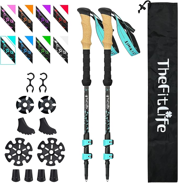 TheFitLife Bastones Trekking Plegables Carbono - telescópicos, 2 Unidades, ultraligeros, Extensibles, los Mejores Bastones de Senderismo para Viajes, Camping, Senderismo, montañismo