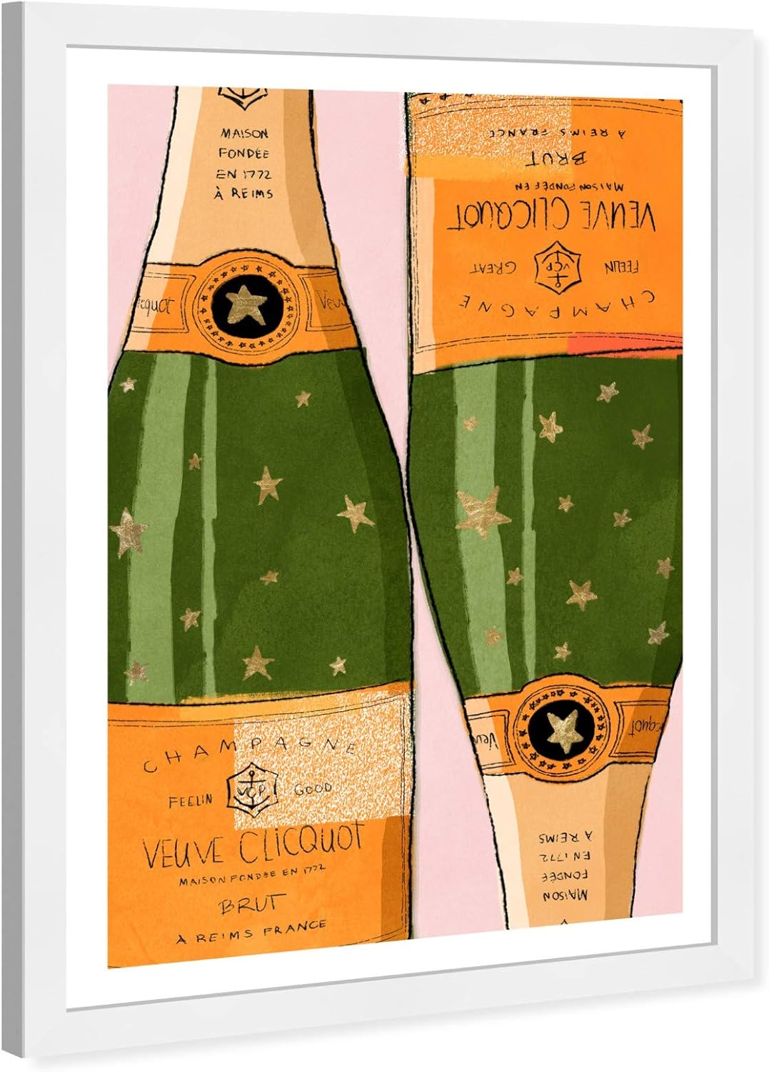 Wynwood Studio Drinks and Spirits Wall Art Framed Prints 'Shiny Champagne Home Décor, Orange, Green, 33270_13x19_SUPERB_PSW_NLC