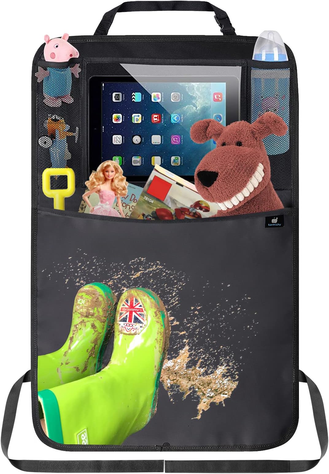 TermichyKick Mat Car Organiser, Car Seat Back Protector with Clear iPad Holder Waterproof Material (1pack)