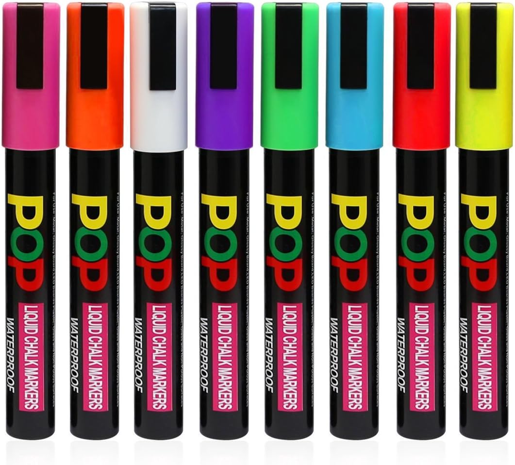 Chalk Marker Pens Erasable Aolestar Chalk Liquid Pens Reversible Tip for Non-Porous Chalkboard and Bistro Glass Windows 6mm - 8 Pack Erasable Neon Bright Non-Toxic Paint