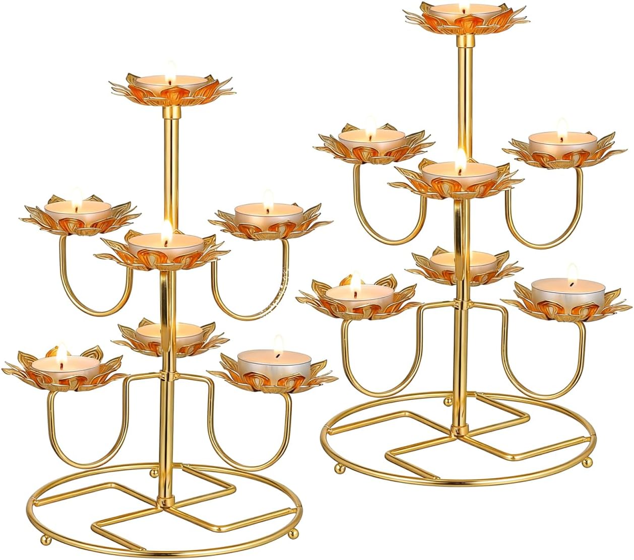 HOMSFOU Vintage Lotus Candle Holder Set 2Pcs Metal Tea Light Holders 9.05In for Buddhist Temple Home Decor Meditation Yoga Candle Stand