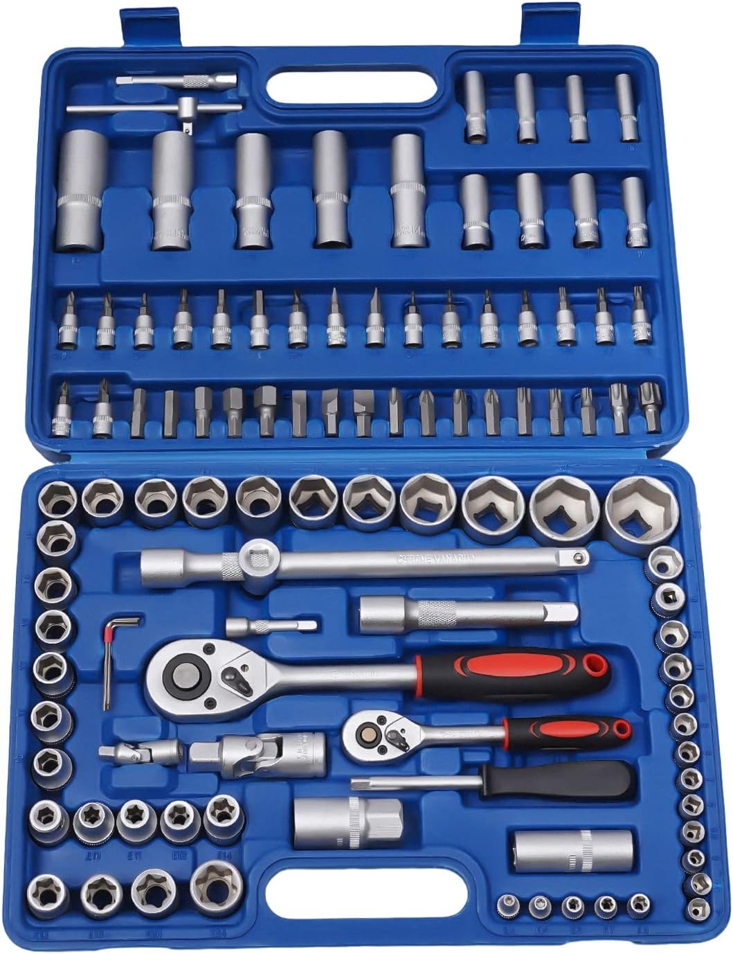 YIYIBYUS 108pcs Drive Socket Set, Socket Wrench And Metric 1/4 And 1/2 Drive Socket Set Extension Bars with Quick-Release Ratchet Metric Wrench for Home+Case