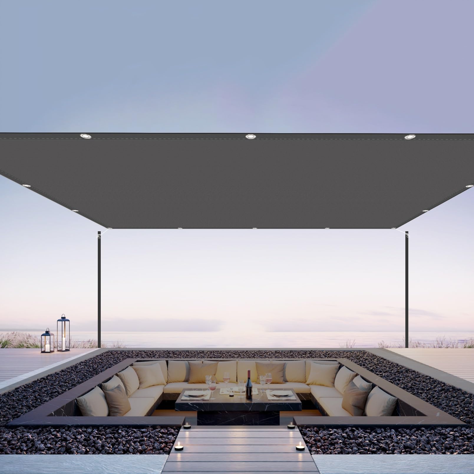 Sonnensegel Wasserdicht 200 x 480 cm, Sunsail Sonnensegel PES Polyester mit UV Schutz Sonnensegel Balkon mit Ösen Und Befestigungsseile, Anthrazit