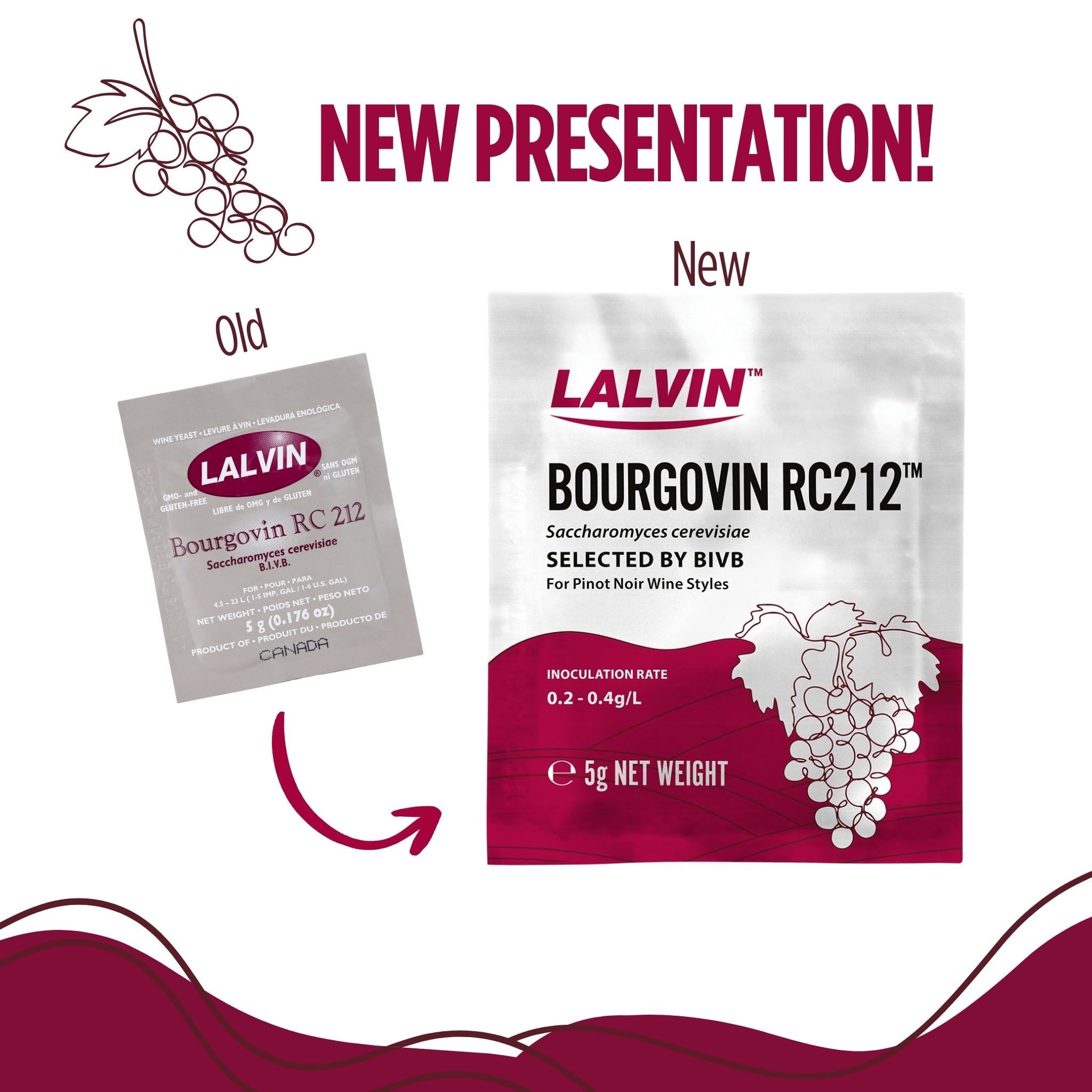Lalvin RC-212 Levadura de Vino (5 Paquetes) - Levadura de Hidromiel - Haga Vino Hidromiel Sidra Kombucha en Casa - Sachets de 5 g - Saccharomyces cerevisiae - Vendido por CAPYBARA Distributors Inc.