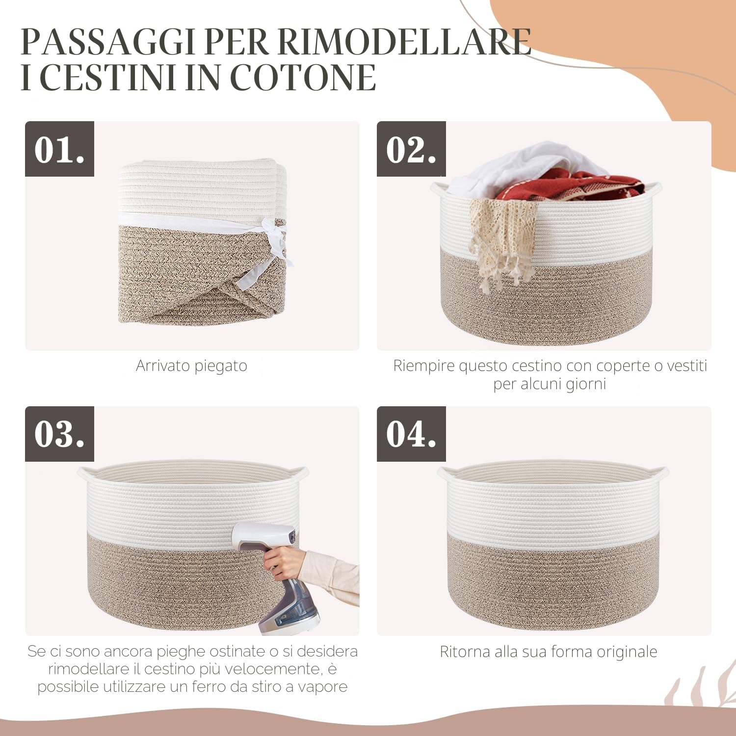 Maliton Cesto Portabiancheria Extra Grande 50x33 cm Bianco Marrone