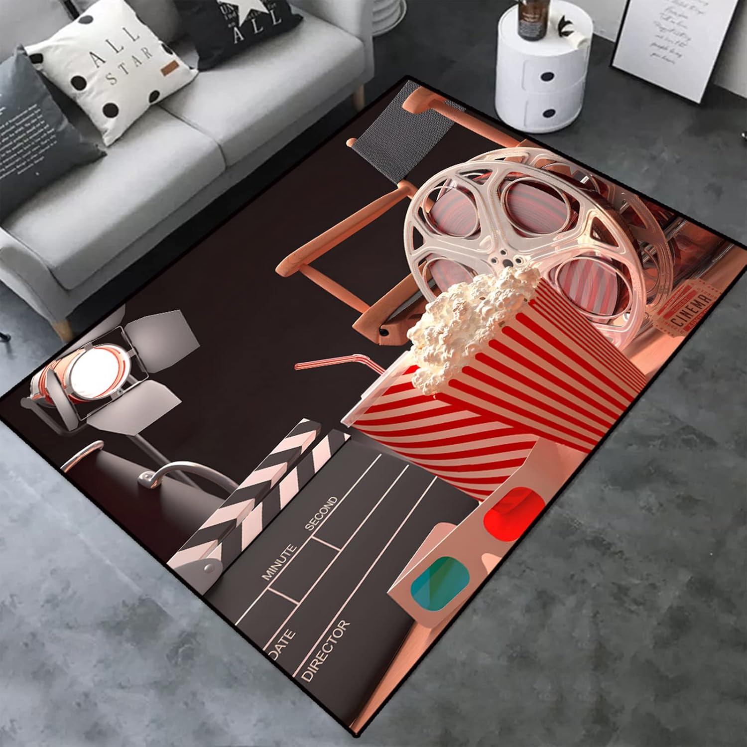 Movie Clapboard Area Rug Movie Night Home Theater Film Art Rugs Cinema Area Carpet Non-Slip Home Decoration for Bedroom Living Playing Room (Movie-1)