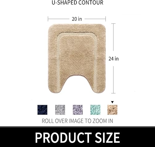 Miniatura 6 de Alfombras de baño para inodoro contorneadas en forma de U, antideslizantes y absorbentes, ultra suaves, gruesas, lavables a máquina (beige, 20 x 24