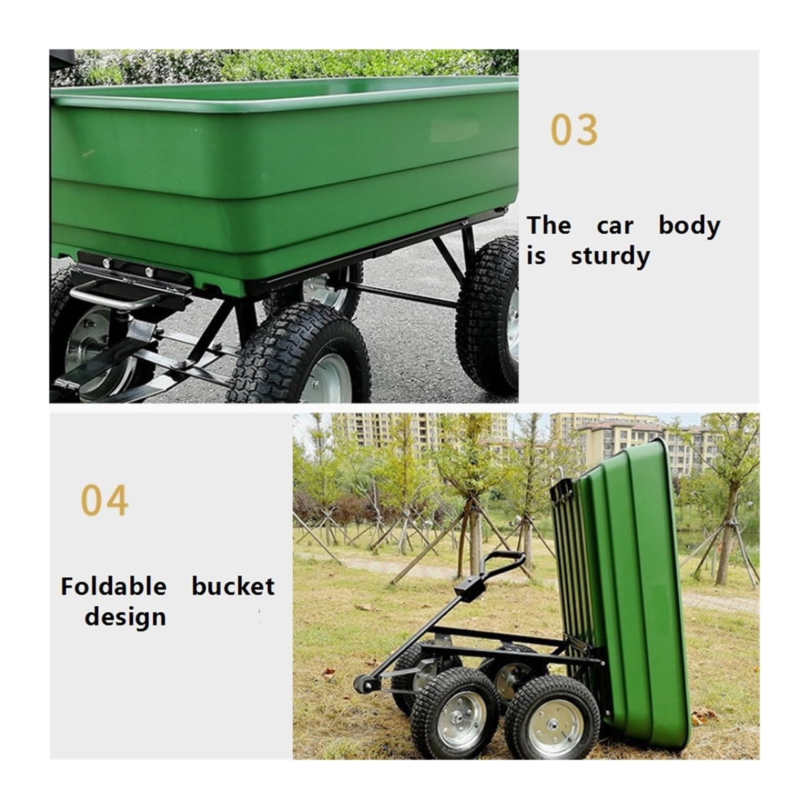 Brouette Utilitaire à 4 Roues, Chariot de Jardin Robuste avec déversement à dégagement Rapide, for pelouse et Utilisation en extérieur brouette Jardin