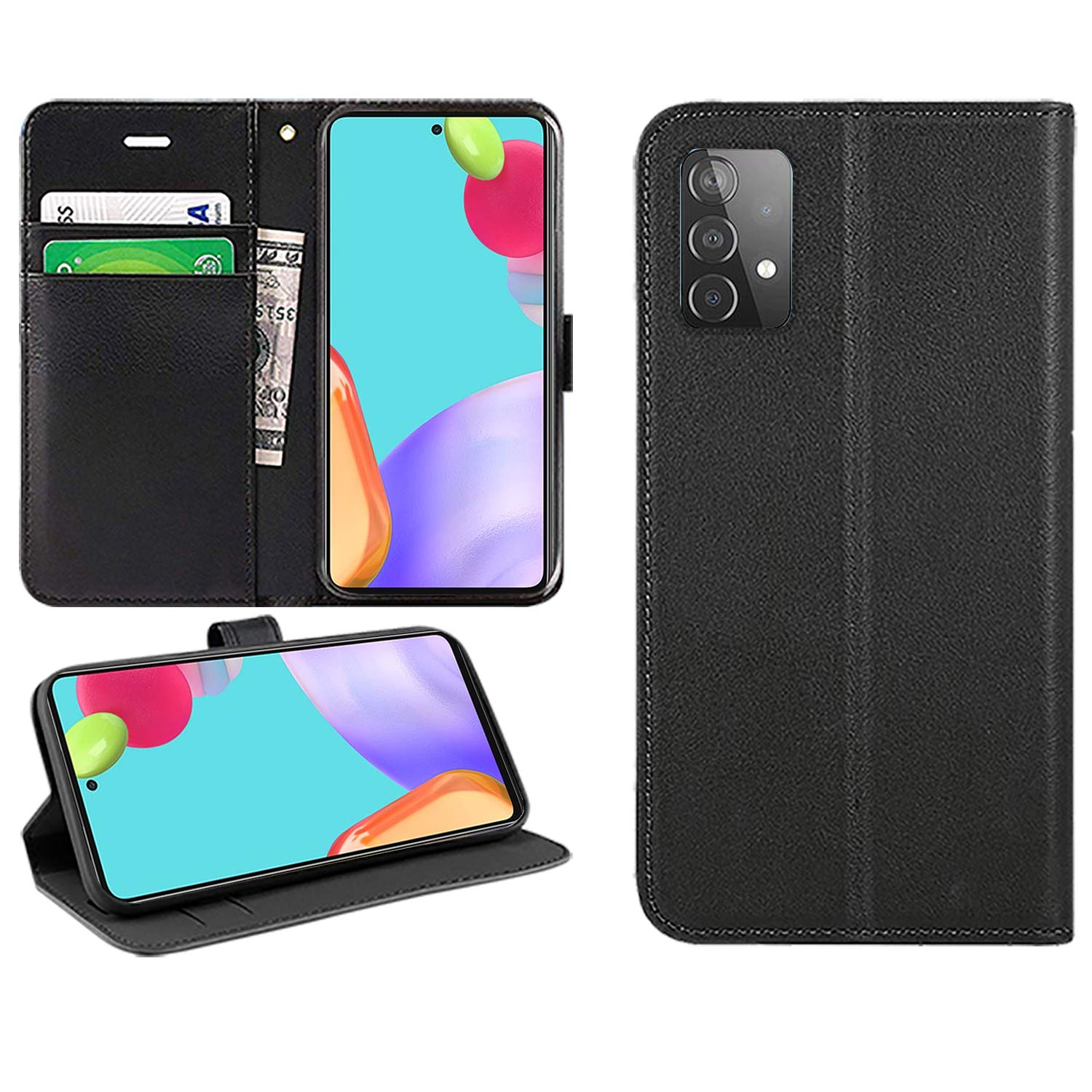 DN-Technology For Samsung Galaxy A52 / A52s 5G Case Flip Folio Leather Wallet with Card Holder Book Stand Phone Cover For Samsung Galaxy A52 / A52s 5G (BLACK)