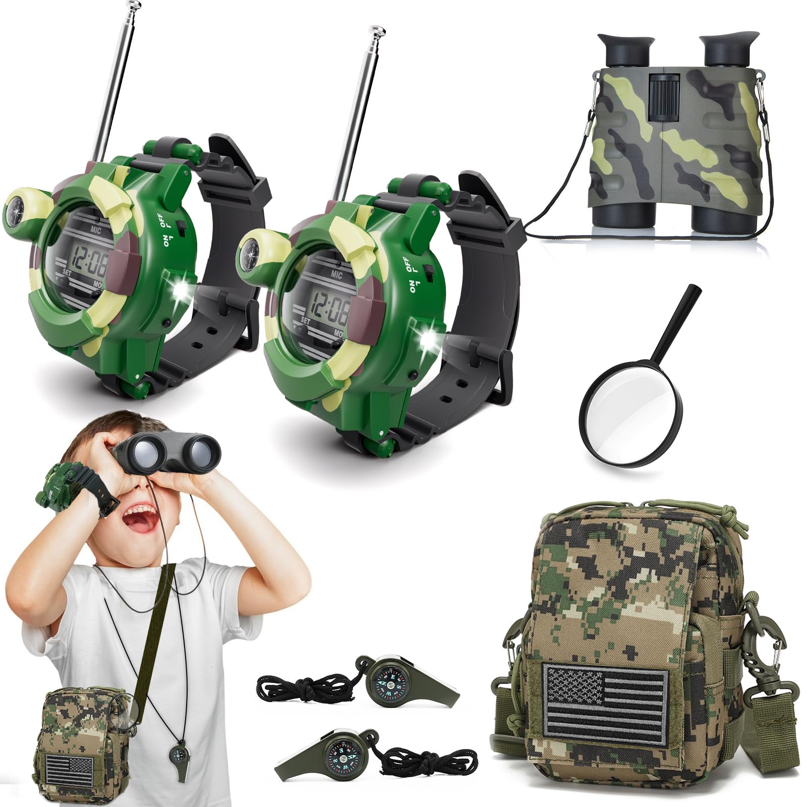 RiToEasysports Walkie Talkie Reloj Para Niños Con Brújula Y Luz LED – Pack De 2 Unidades Para Jugar A La Aventura Al Aire Libre