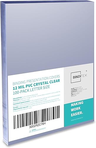 Vista 64 de Binditek Paquete de 200 cubiertas transparentes de PVC de 8 mil, 8.5 x 11 pulgadas, tamaño carta, esquinas cuadradas, sin perforar, suministros