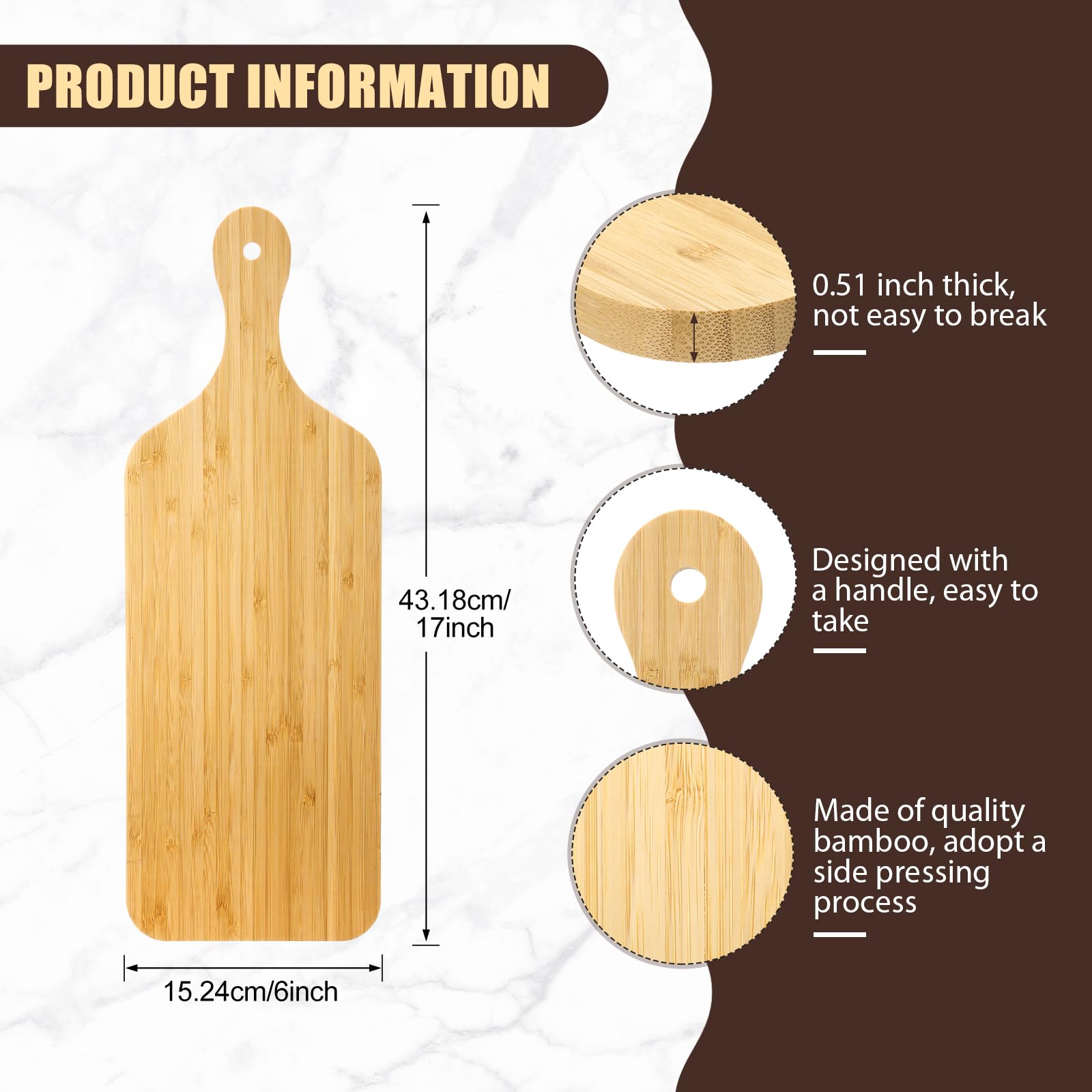Lounsweer 6 tablas de cortar gruesas a granel para cortar y servir charcutería, material para grabado láser, día de la madre, boda, regalo de inauguración de la casa (bambú, 17 x 6 pulgadas)