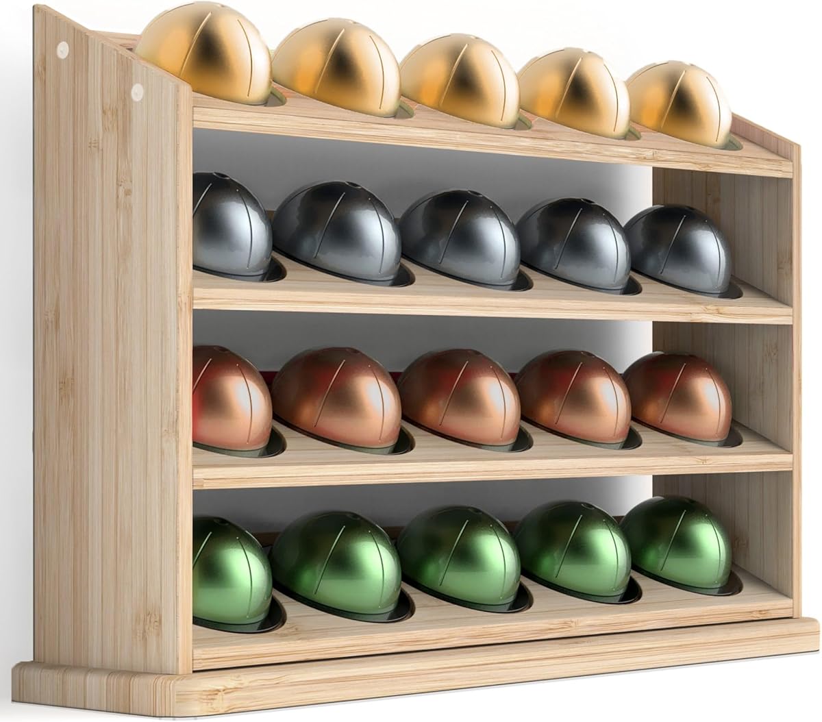 GALVANOX 20 Pod Holder Designed for Nespresso Vertuo Capsules, Free-standing 4 Tier Coffee Station Organizer, Natural Bamboo Wood Display Rack Shelf (Fits all VertuoLine pods)
