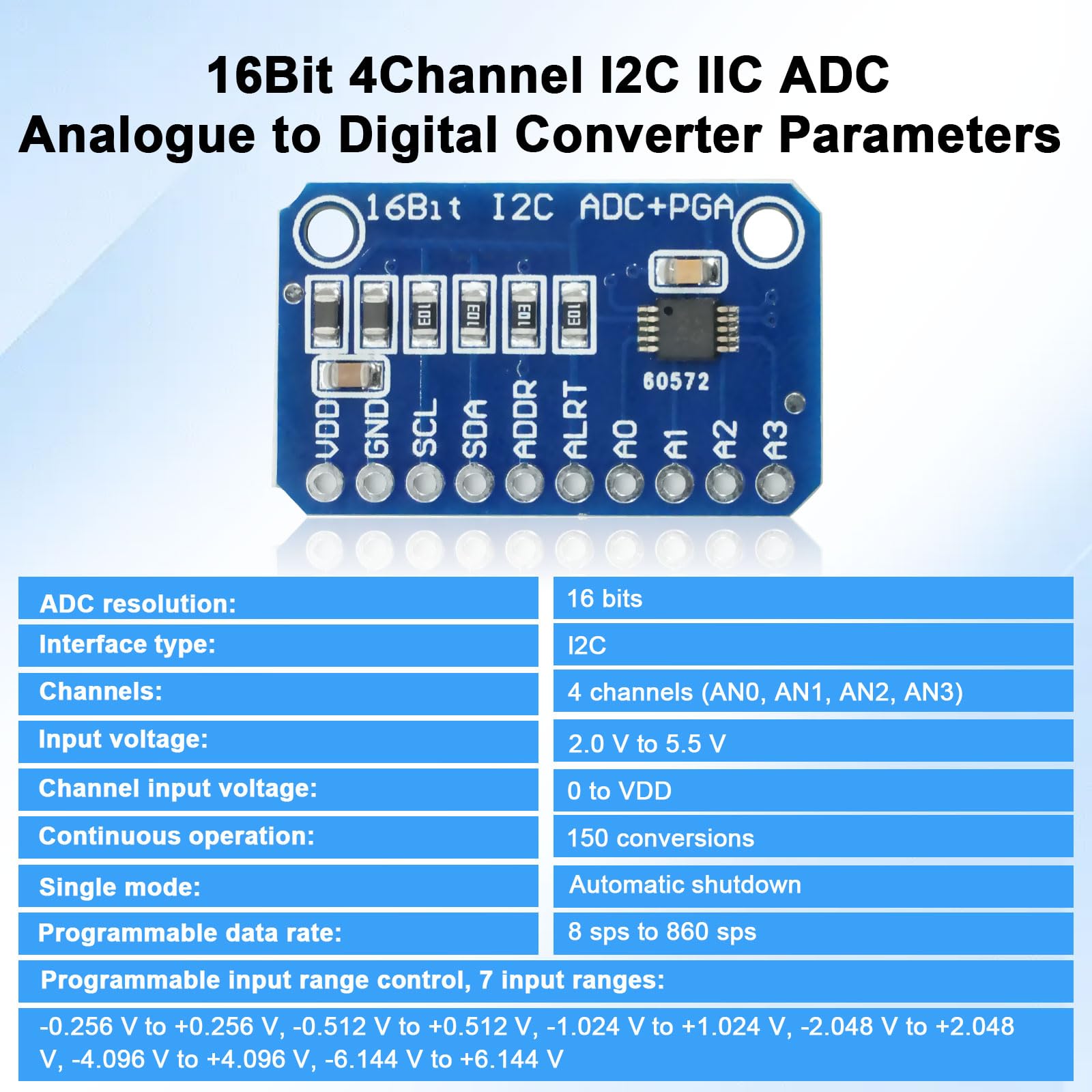 5PCS 16 bit 4 canali I2C IIC ADC PGA analogico digitale convertitore,analogico-digitale Modulo scheda di sviluppo con amplificatore a guadagno programmabile scheda di sviluppo del convertitore A
