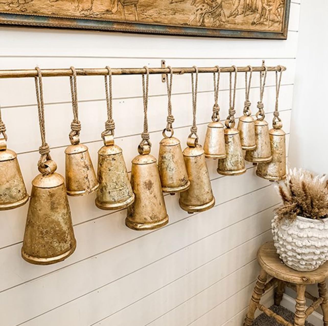 Gold Metal Inspired Narrow Cone Decorative Cow Bell Christmas Bells for Decoration, Rustic Christmas Decor Vintage Style Wind Chimes Bell