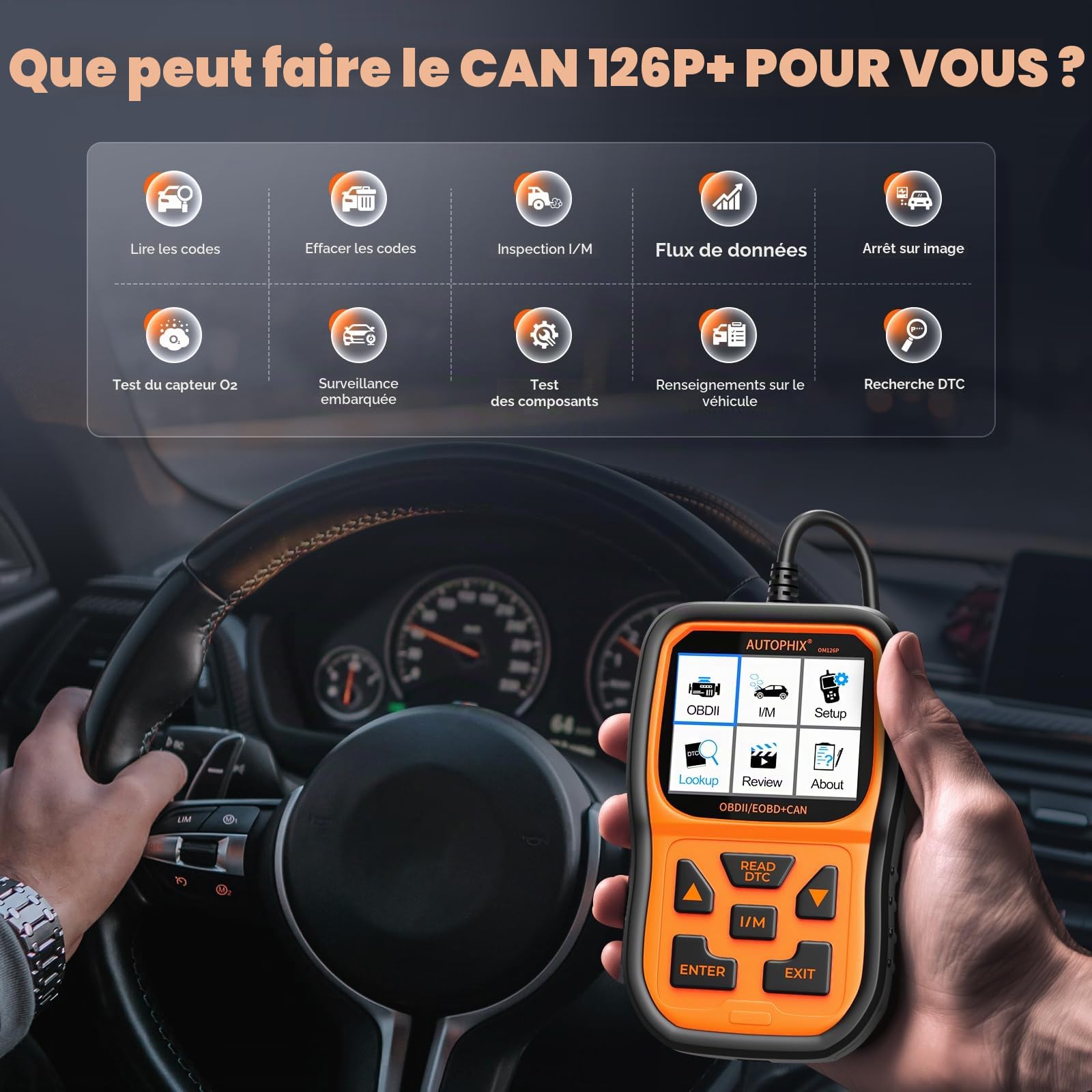 AUTOPHIX OM126P OBD2 Appareil de diagnostic universel pour tous les véhicules pour protocole OBDII allemand