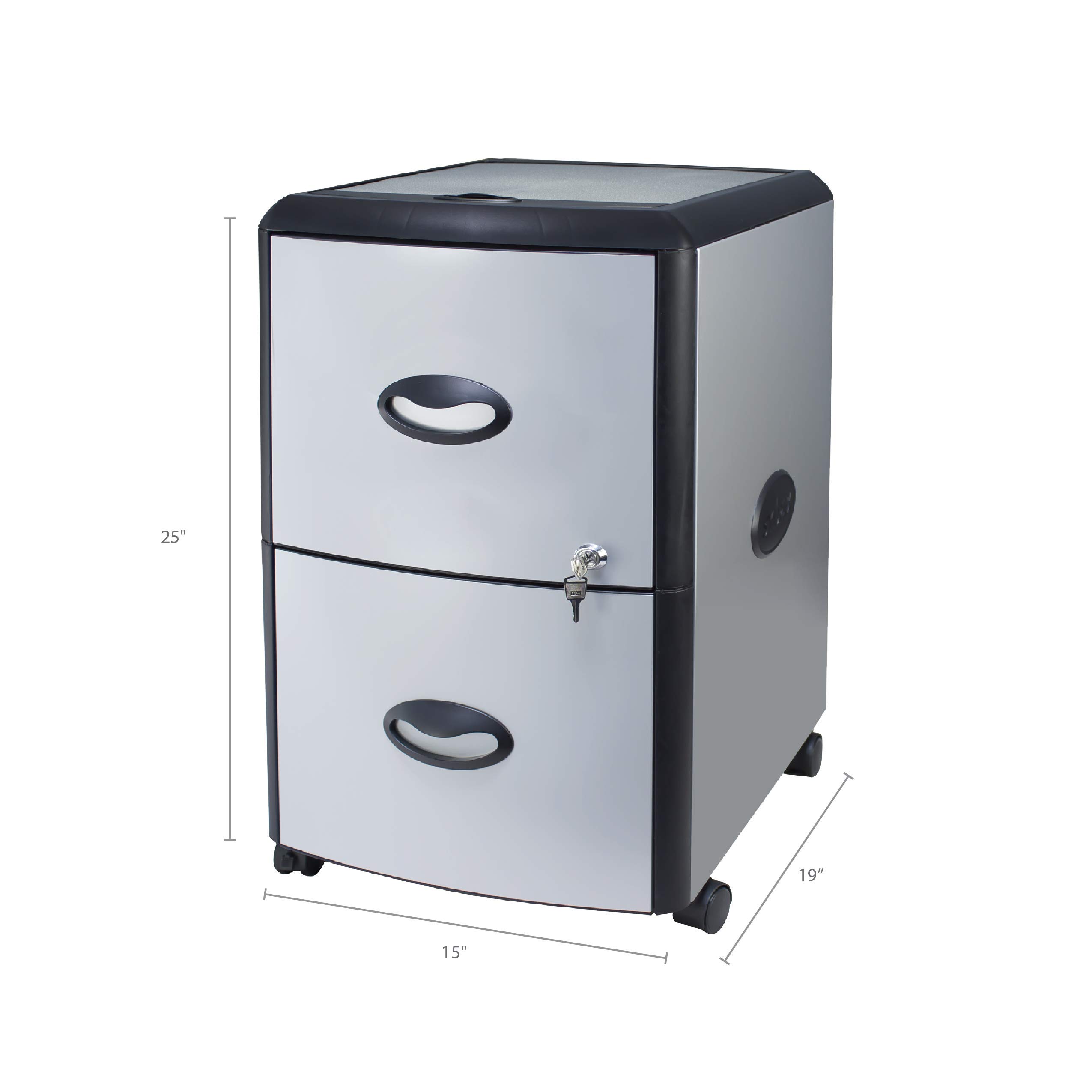 Amazon Com Storex Plastic 2 Drawer Mobile File Cabinet All Steel Lock And Key Roll Top Gray Black Office Products