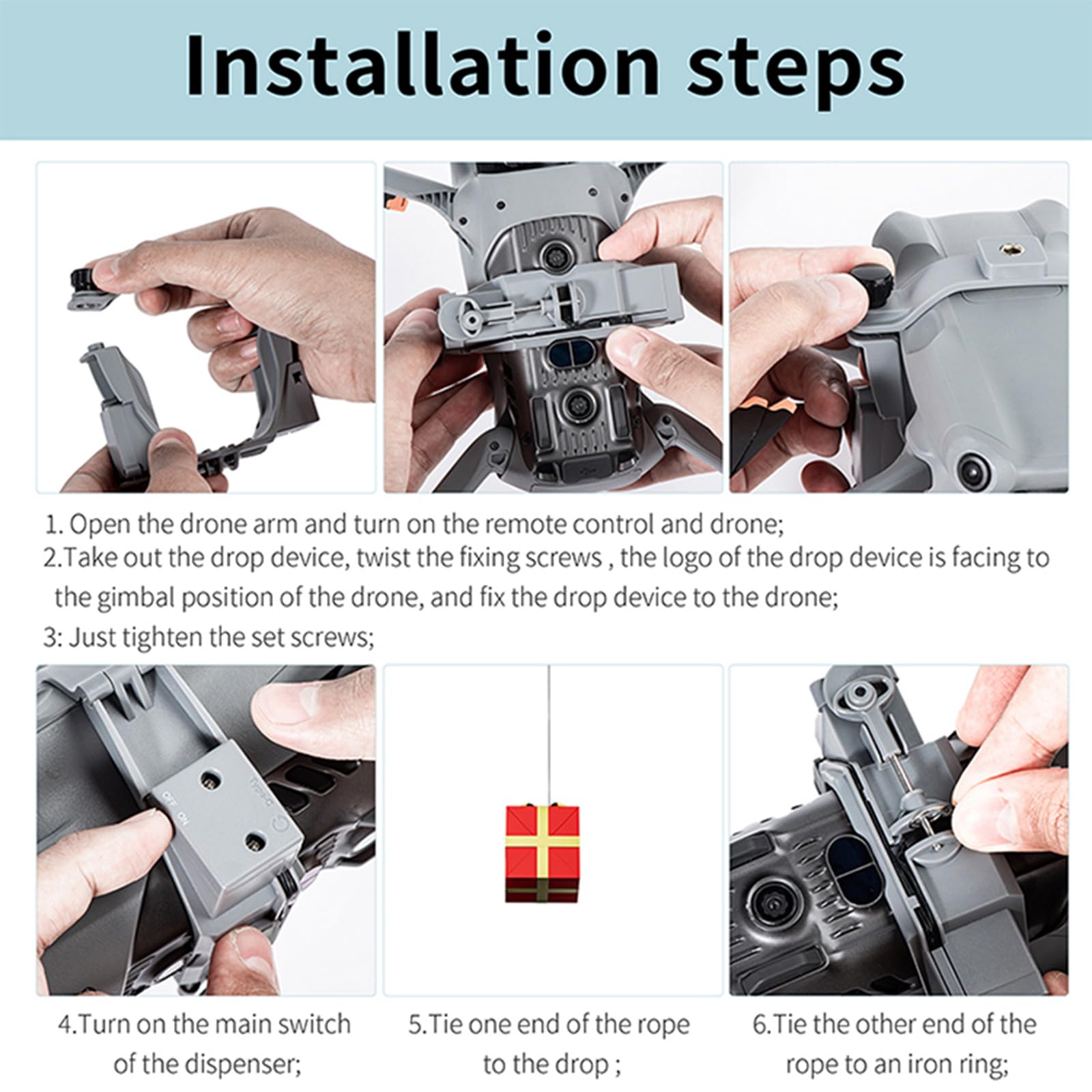 Système de largage de drone LICHIFIT avec interface à trou de vis 1/4 pour DJI Air 3 - Dispositif de transport, de livraison et de largage de charge sensible à la lumière
