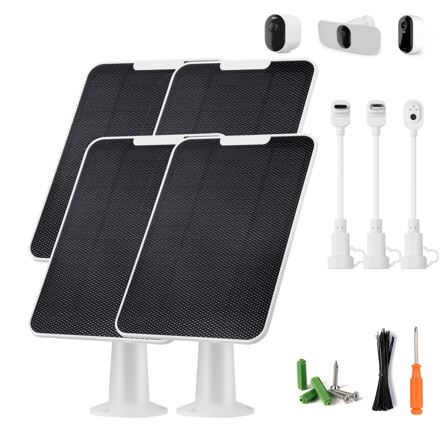 Solar Panel Charger Compatible with Essential Series, Pro 6/6 XL/5S/4/3, Go 2, Ultra Series & Wireless Floodlights, 6V 5W Solar Panel for Arlo Security Camera, P65 Weatherproof, 9.8ft Cable, 4 Pack