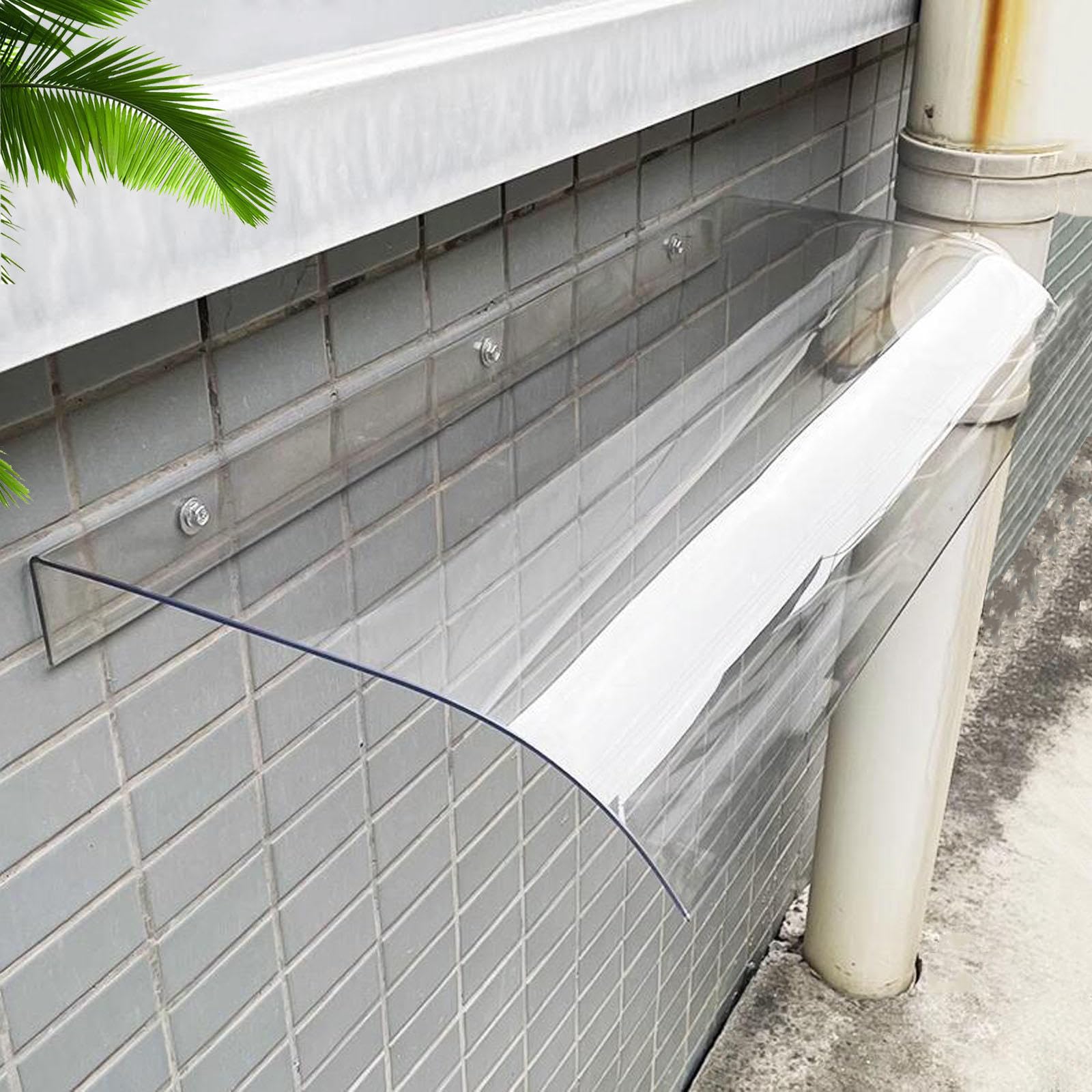 KGUDYS Canopy Awning for Door and Window,40/60/80/90/100/140/180/200cm Rain Awning Arched,Outdoor Garden Polycarbonate Sun Shetter,Uv Protection/Silent,100% Transparent Canopy,40x320cm/16x126in