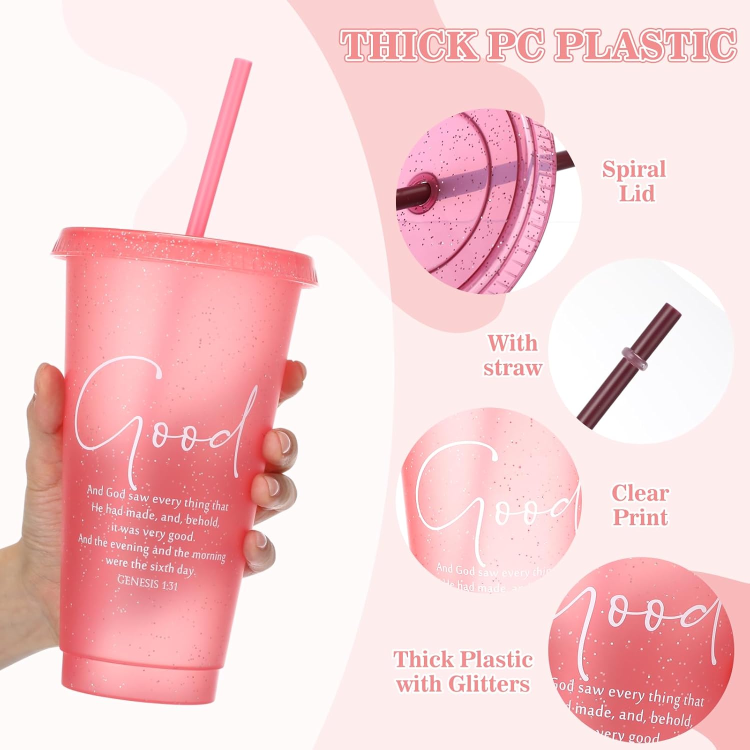 Havawish Inspirational Christian Gift Bible Verse Tumbler Bulk 24 oz Religious Plastic Drinking Cups with Lid Straw for Women's Day Mother Father Grandma Church Sunday School(24 Set,Colour) - Image 3