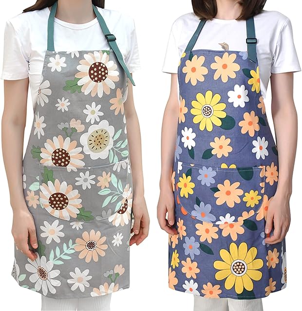 Chefs Kitchen Aprons for Women, TAIYUNWEI Adjustable Neck Bib Apron with Pocket, Kitchen Cooking Aprons for Cooking Baking Gardening,Cute Birthday Mothers Day Gifts