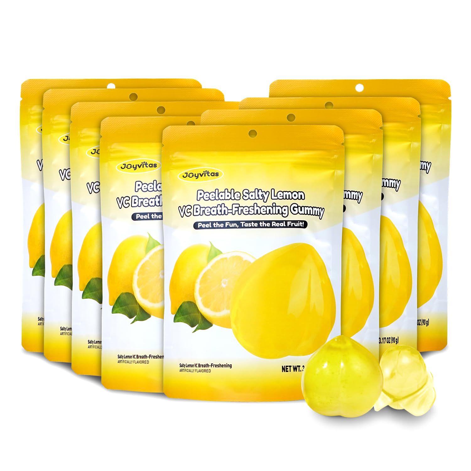 Peelable Gummy Candy Intense VC Lemon Fruit Chewy Gummi Snack Breath Freshing Low Sugar & Calorie, Healthy Snacks For Kids & Adults – Individual Soft & Chewy Candy Snacks (8-PACK 25.4OZ, VC Lemon)