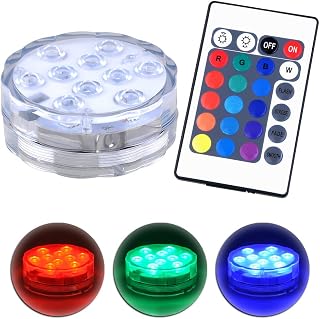 RGB Submersible LED Lights Underwater Lighting + Remote Control for Lighting Up Vase, Bowl, Fish Tank, Wedding, Centerpiece, Halloween, Party Lights
