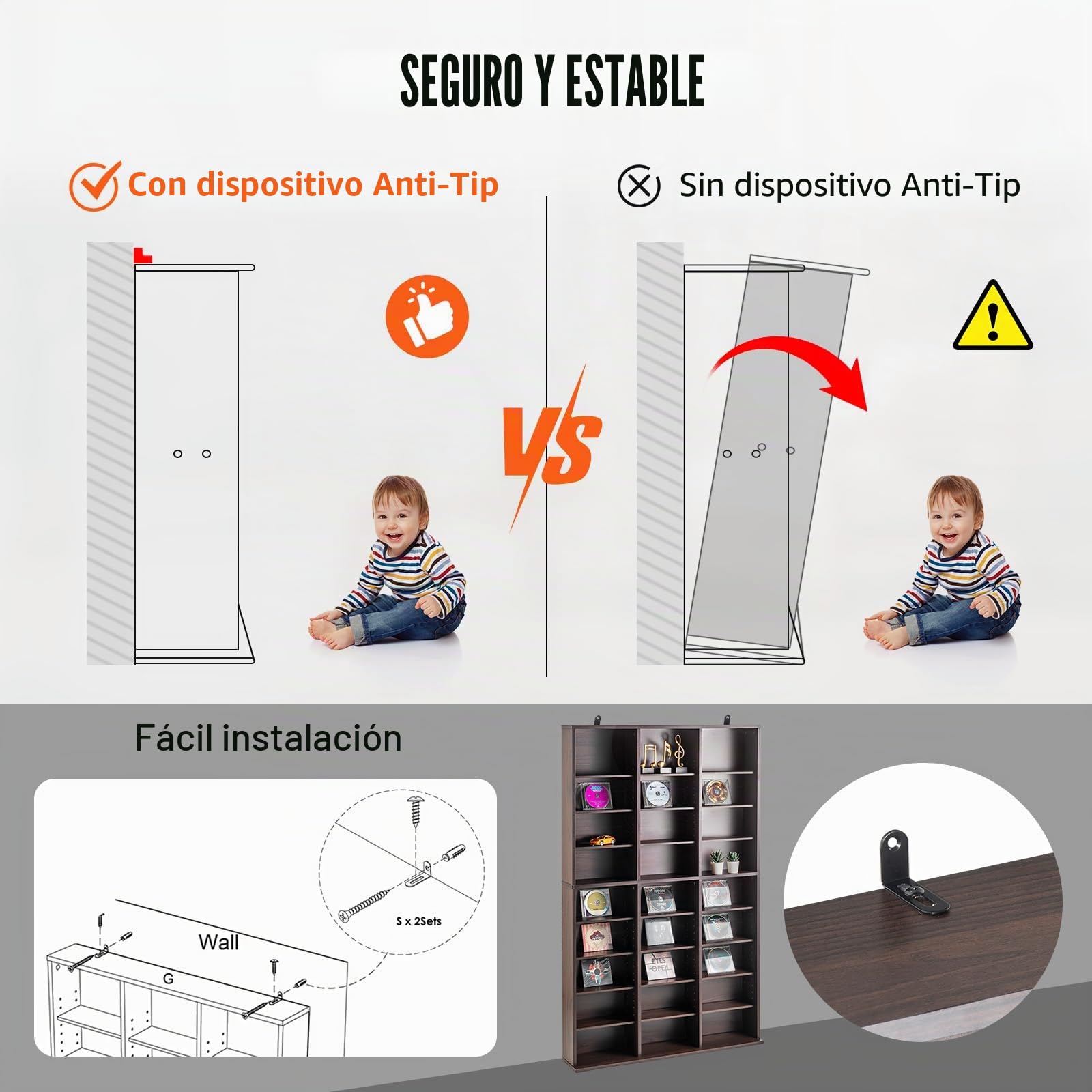 VEVOR Gabinete de Almacenamiento Multimedia Estante Ajustable para DVD de 9 Capas con Capacidad para 756 CD, 27 Compartimentos para Colecciones de Música, Película, Videojuego, Color de Café Expreso