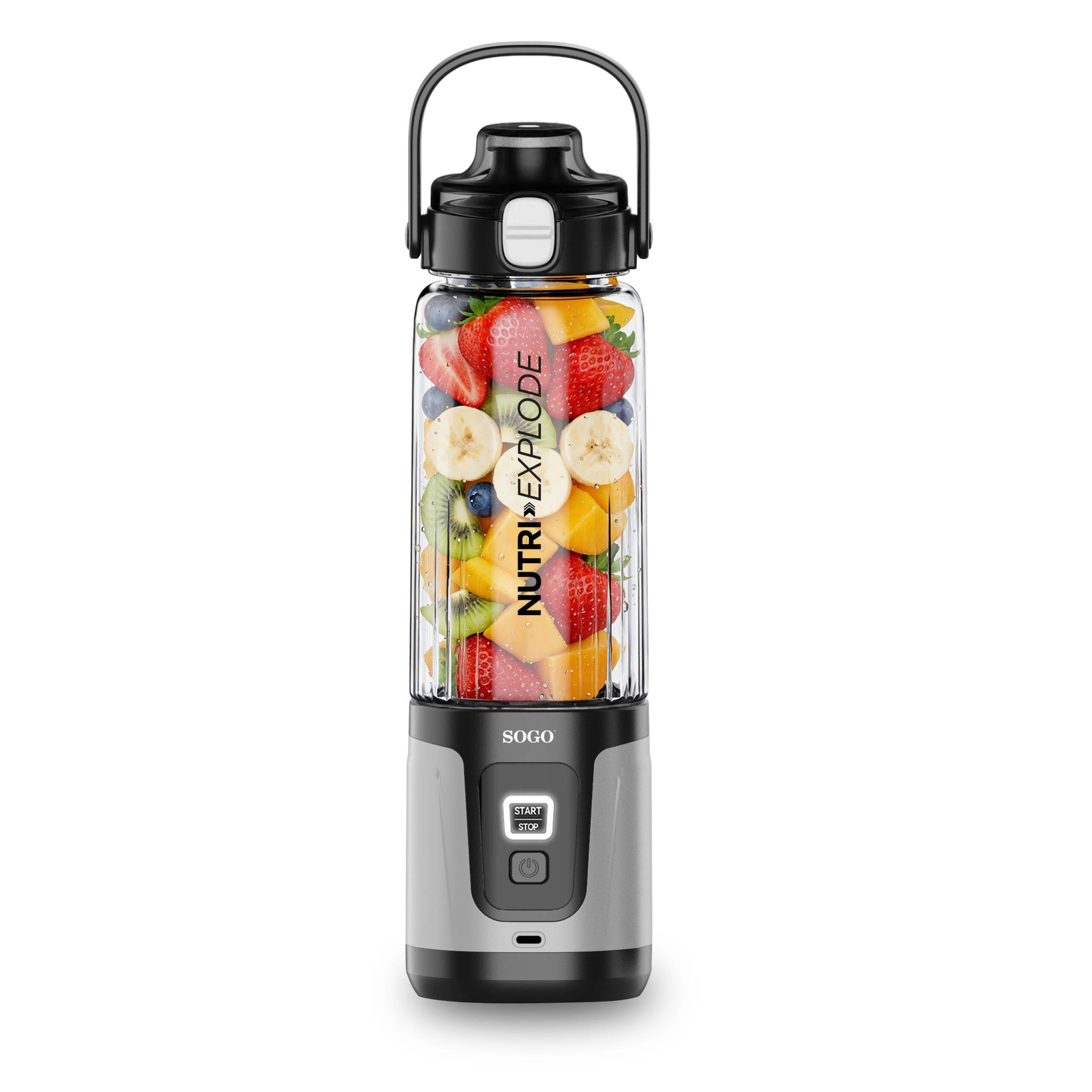 SOGO Batidora Portátil Recargable Nutri Explode – Mini Licuadora USB 0,75 L, 6 Cuchillas Acero Inoxidable, Sin BPA, Bloqueo de Seguridad y Autonomía Extendida