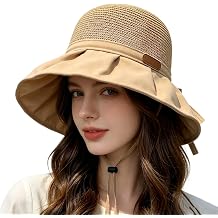 Sun Hats for Women UK, Ladies Sun Hat with Packable Design, Summer Hats for Women, Fedora Style with 20 by 22 cm Measurements Beige